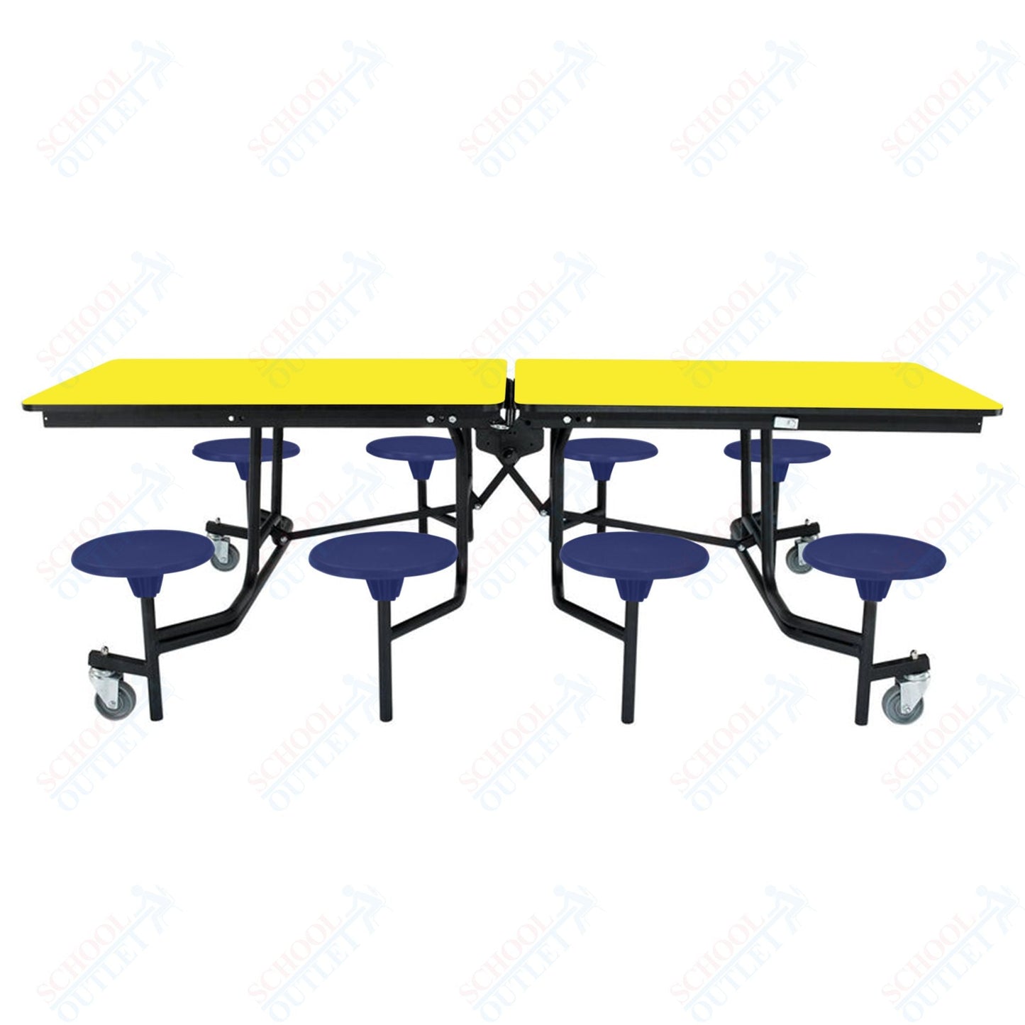 NPS Rectangle Mobile Stool Unit Folding Table with Storage and High Impact Stools 30" W x 97" L x 27" H (NPS-MTS8-XX-27) - SchoolOutlet
