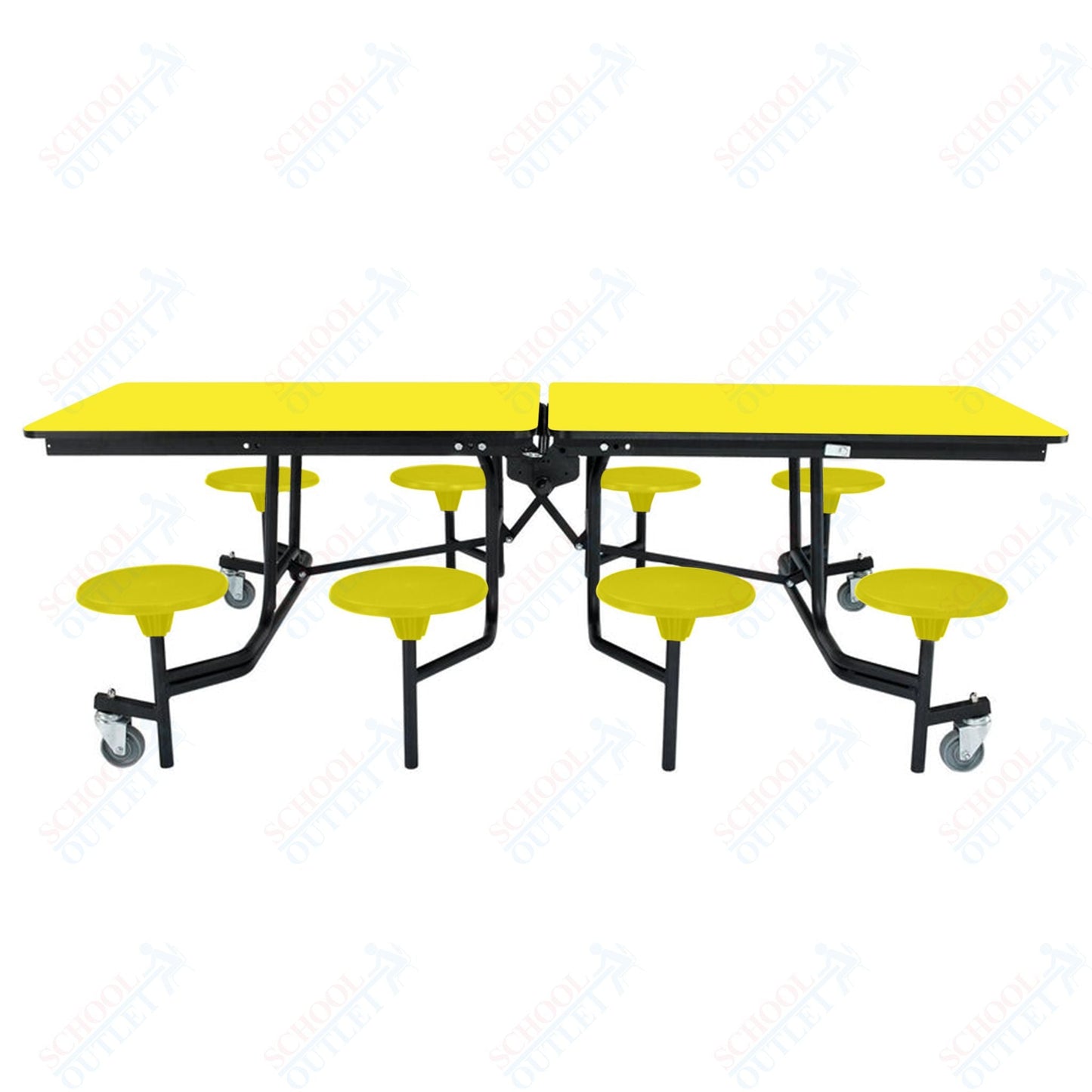 NPS Rectangle Mobile Stool Unit Folding Table with Storage and High Impact Stools 30" W x 97" L x 27" H (NPS-MTS8-XX-27) - SchoolOutlet