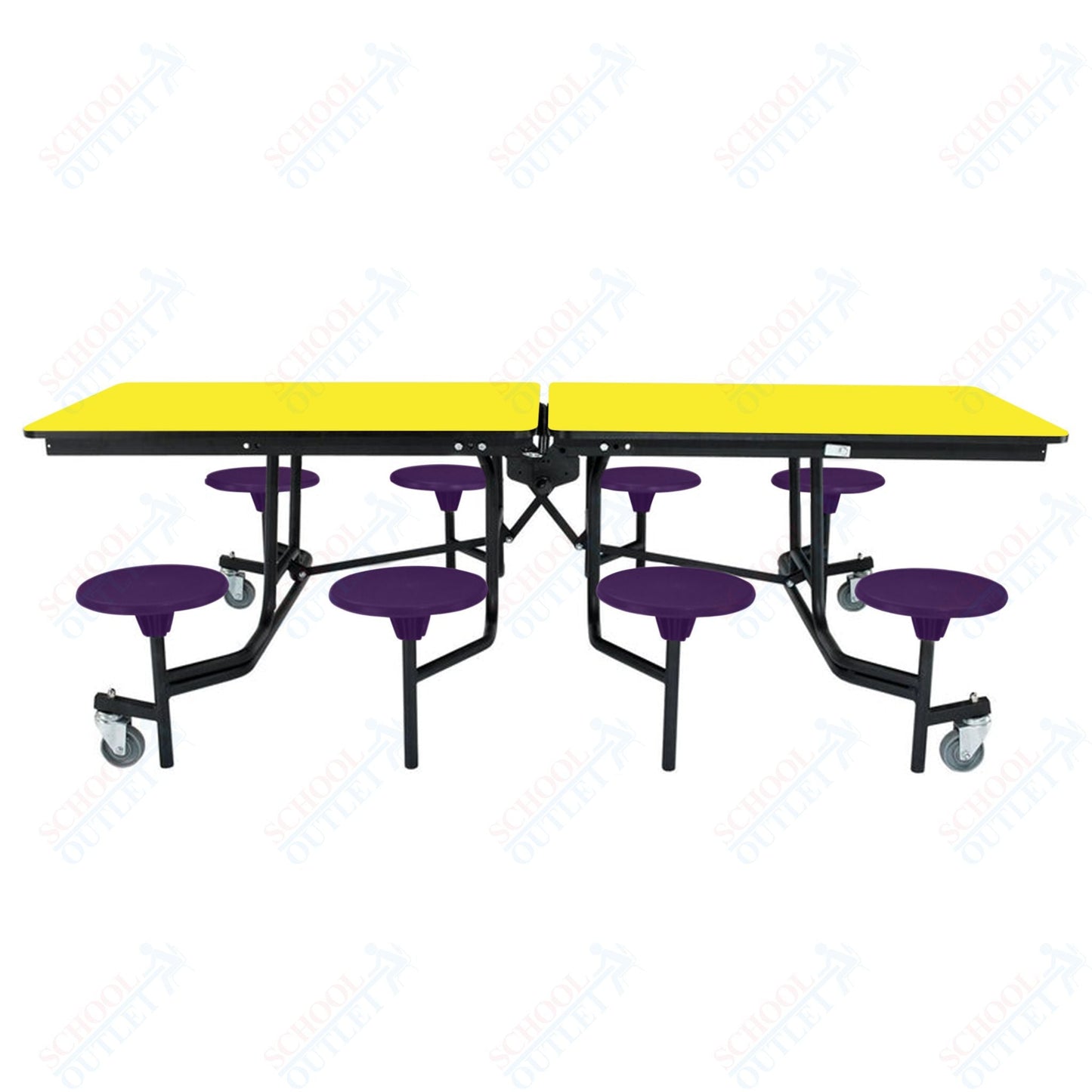 NPS Rectangle Mobile Stool Unit Folding Table with Storage and High Impact Stools 30" W x 97" L x 27" H (NPS-MTS8-XX-27) - SchoolOutlet