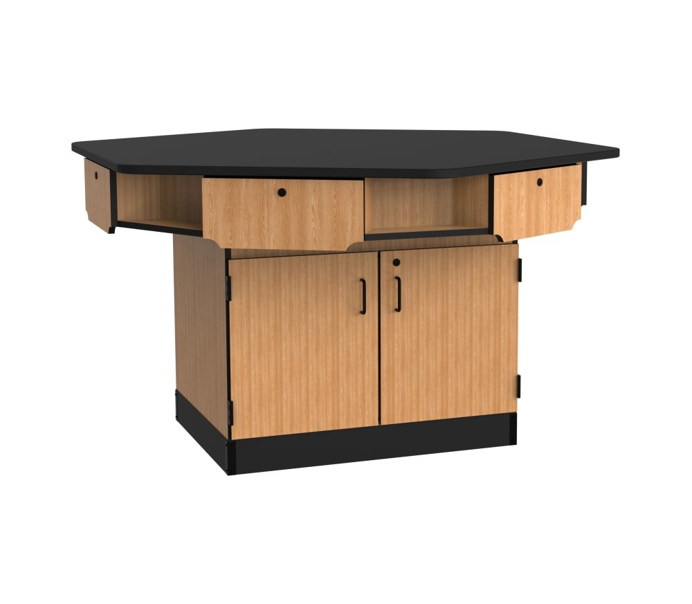 NPS Spacious 6-Person Hexagonal Workstation with Cabinet Base - 68"W x 60"D x 36"H (National Public Seating NPS-WSHX) - SchoolOutlet