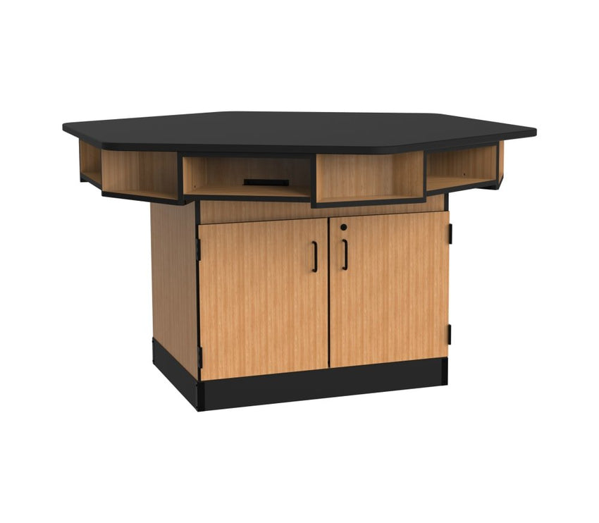 NPS Spacious 6-Person Hexagonal Workstation with Cabinet Base - 68"W x 60"D x 36"H (National Public Seating NPS-WSHX) - SchoolOutlet