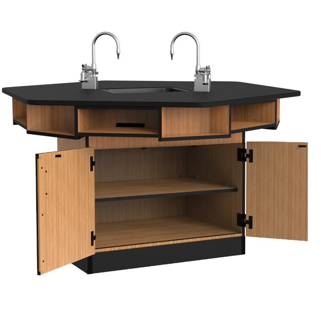 NPS 6 - Person Workstation Phenolic Top Cabinet Base Epoxy Sink and Gas Fixtures - Lab Furniture (NPS - WSHP - CXSESGF) - SchoolOutlet