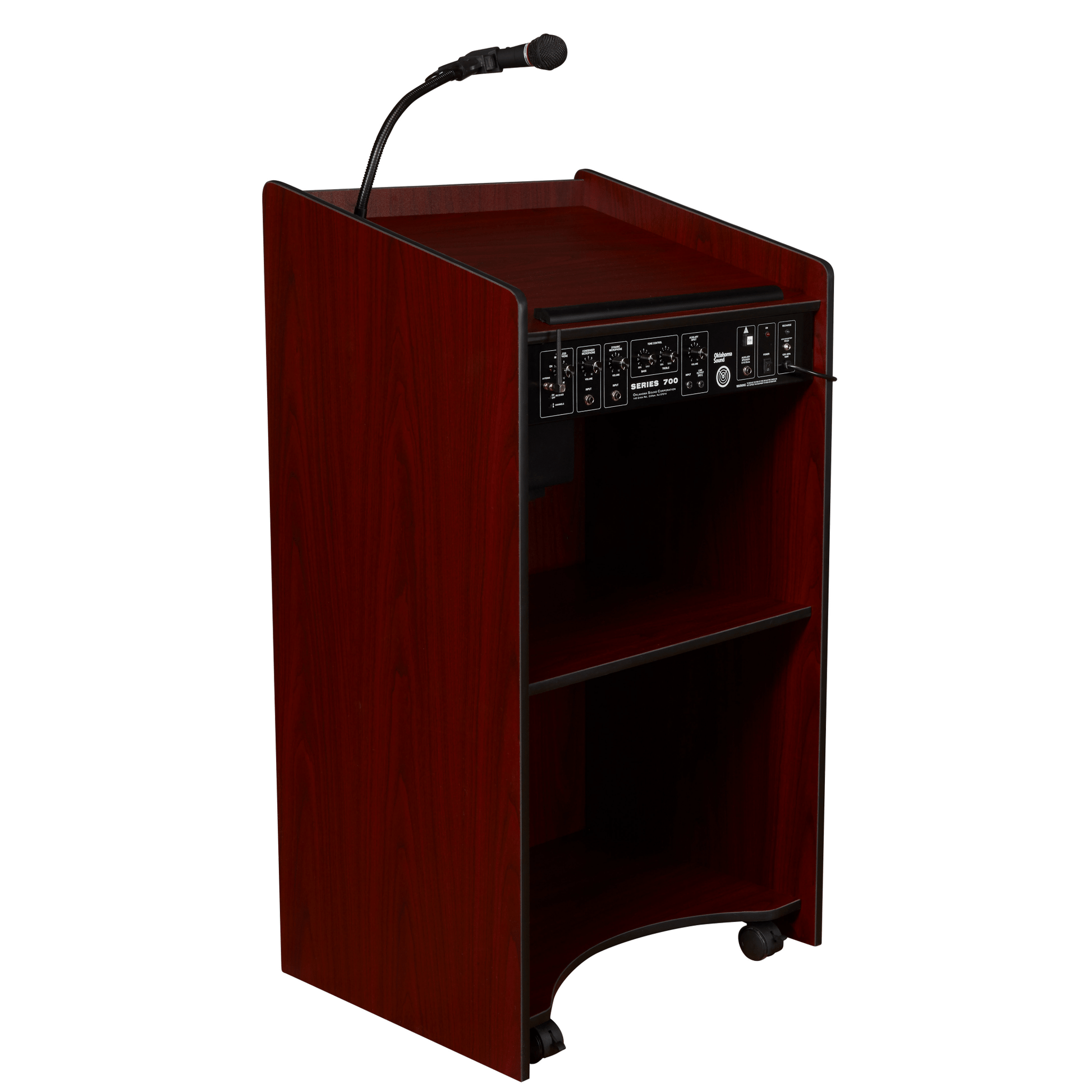 Oklahoma Sound Aristocrat Floor Lectern with Sound - Mahogany Finish (OKL - 6010) - SchoolOutlet
