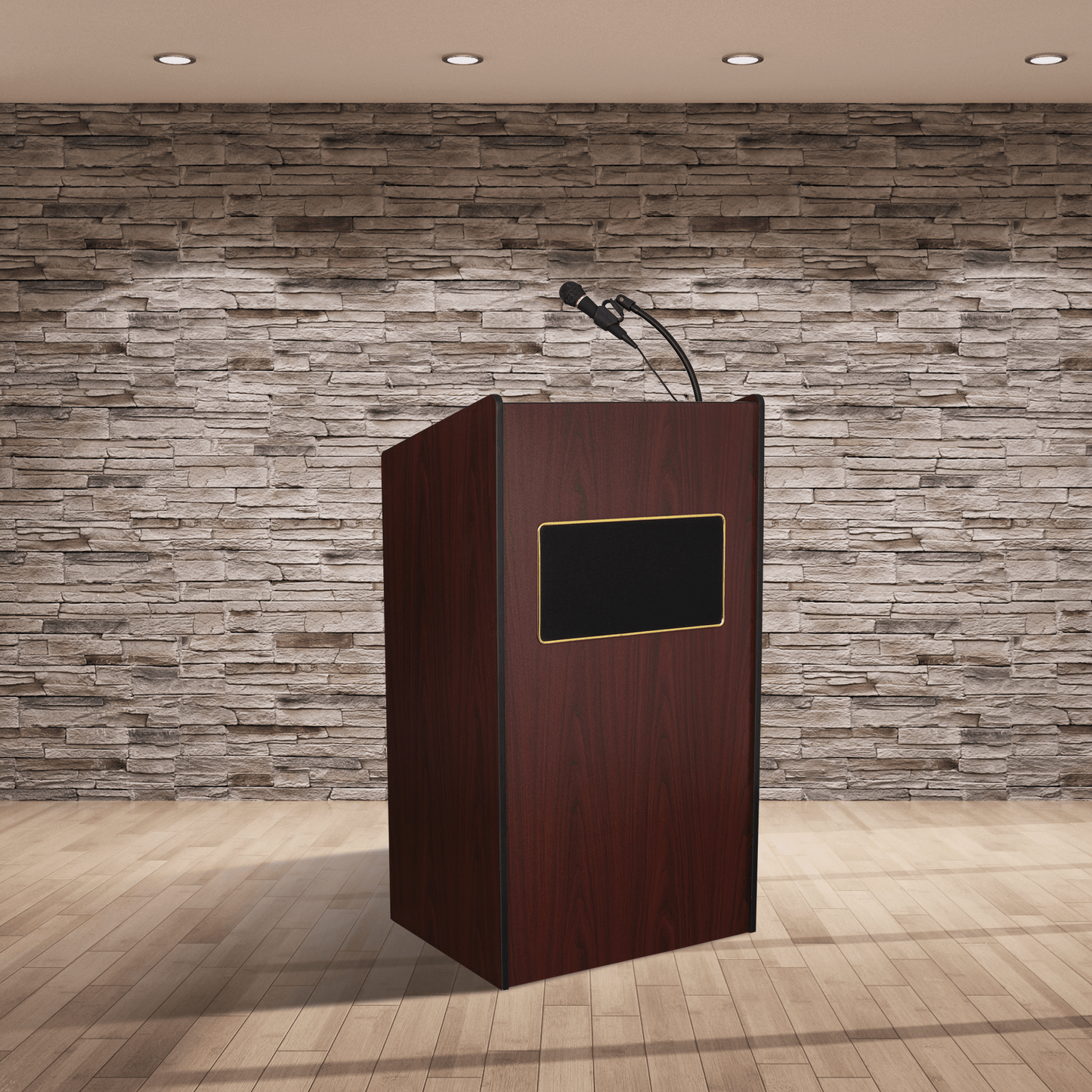 Oklahoma Sound Aristocrat Floor Lectern with Sound - Mahogany Finish (OKL - 6010) - SchoolOutlet