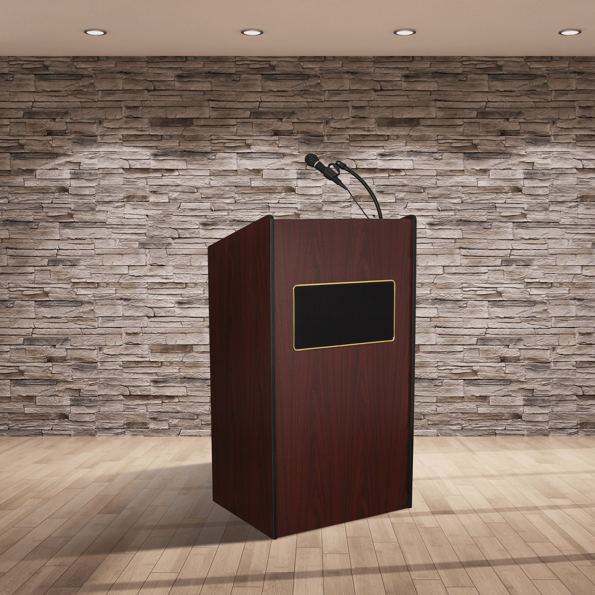 Oklahoma Sound Aristocrat Floor Lectern with Sound - Mahogany Finish (OKL - 6010) - SchoolOutlet