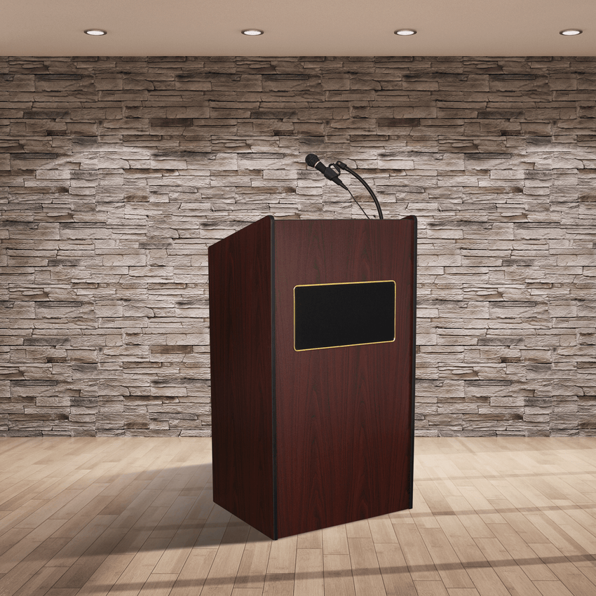 Oklahoma Sound Aristocrat Floor Lectern with Sound - Mahogany Finish (OKL - 6010) - SchoolOutlet