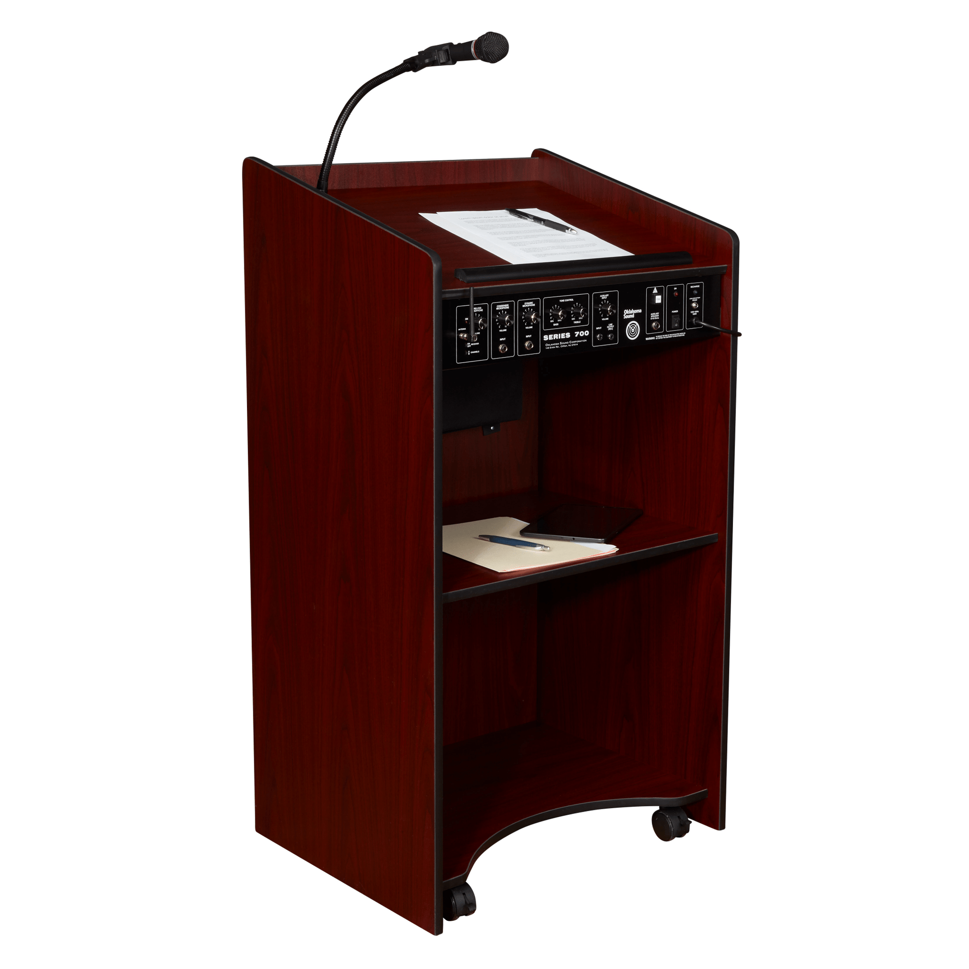 Oklahoma Sound Aristocrat Floor Lectern with Sound - Mahogany Finish (OKL - 6010) - SchoolOutlet