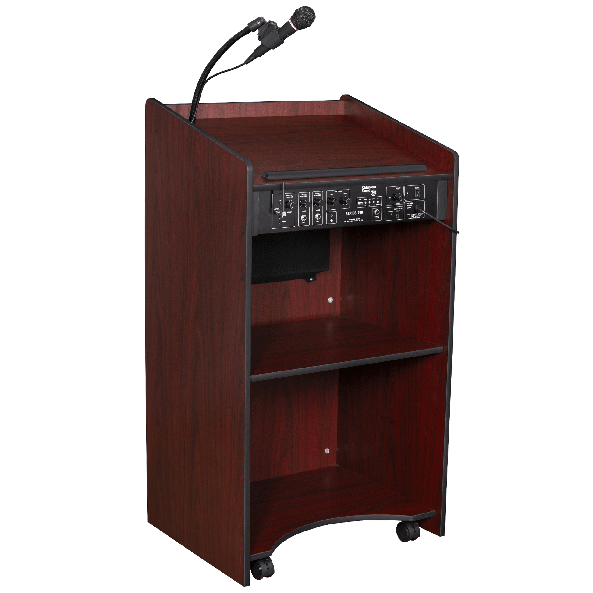 Oklahoma Sound Aristocrat Floor Lectern with Sound - Mahogany Finish (OKL - 6010) - SchoolOutlet