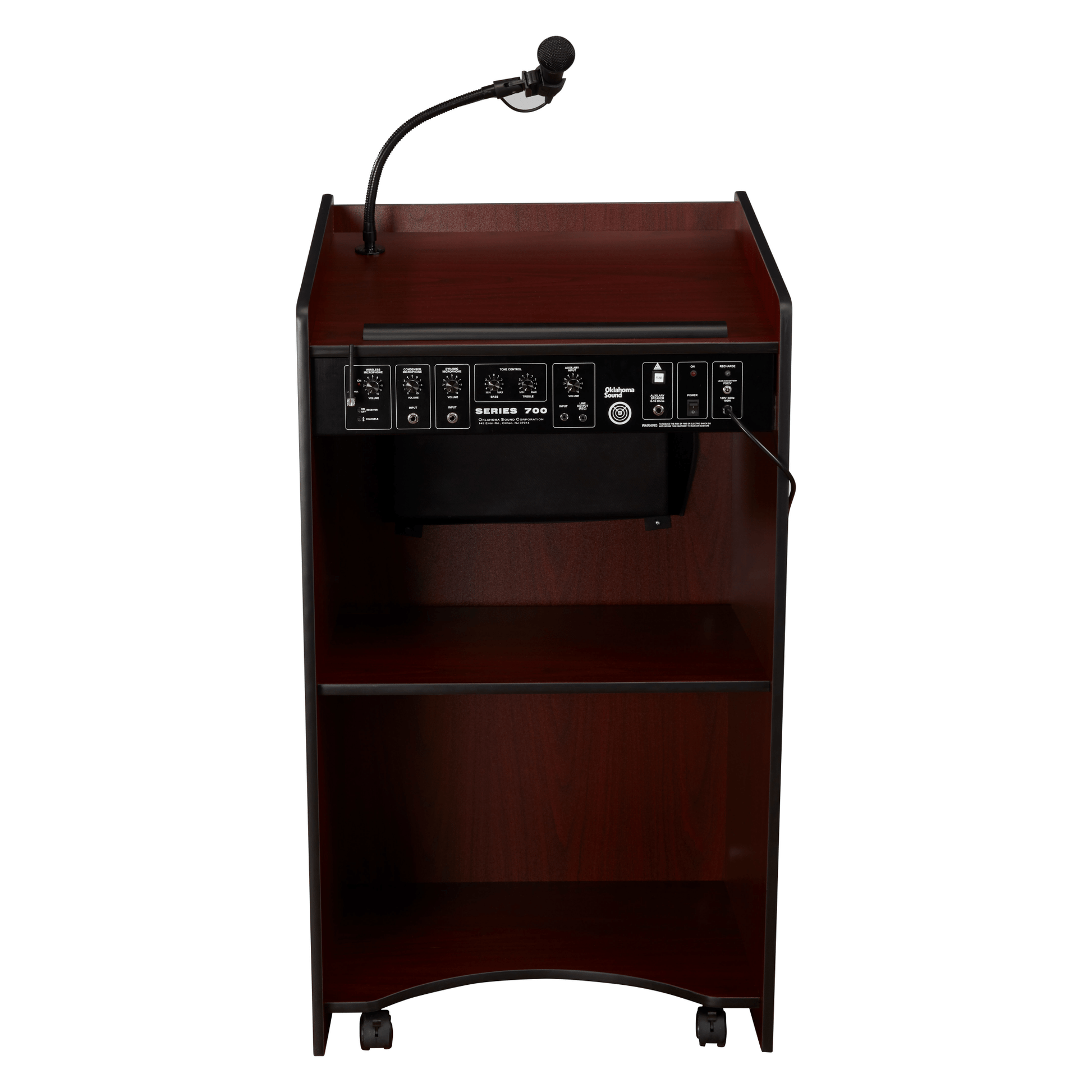 Oklahoma Sound Aristocrat Floor Lectern with Sound - Mahogany Finish (OKL - 6010) - SchoolOutlet