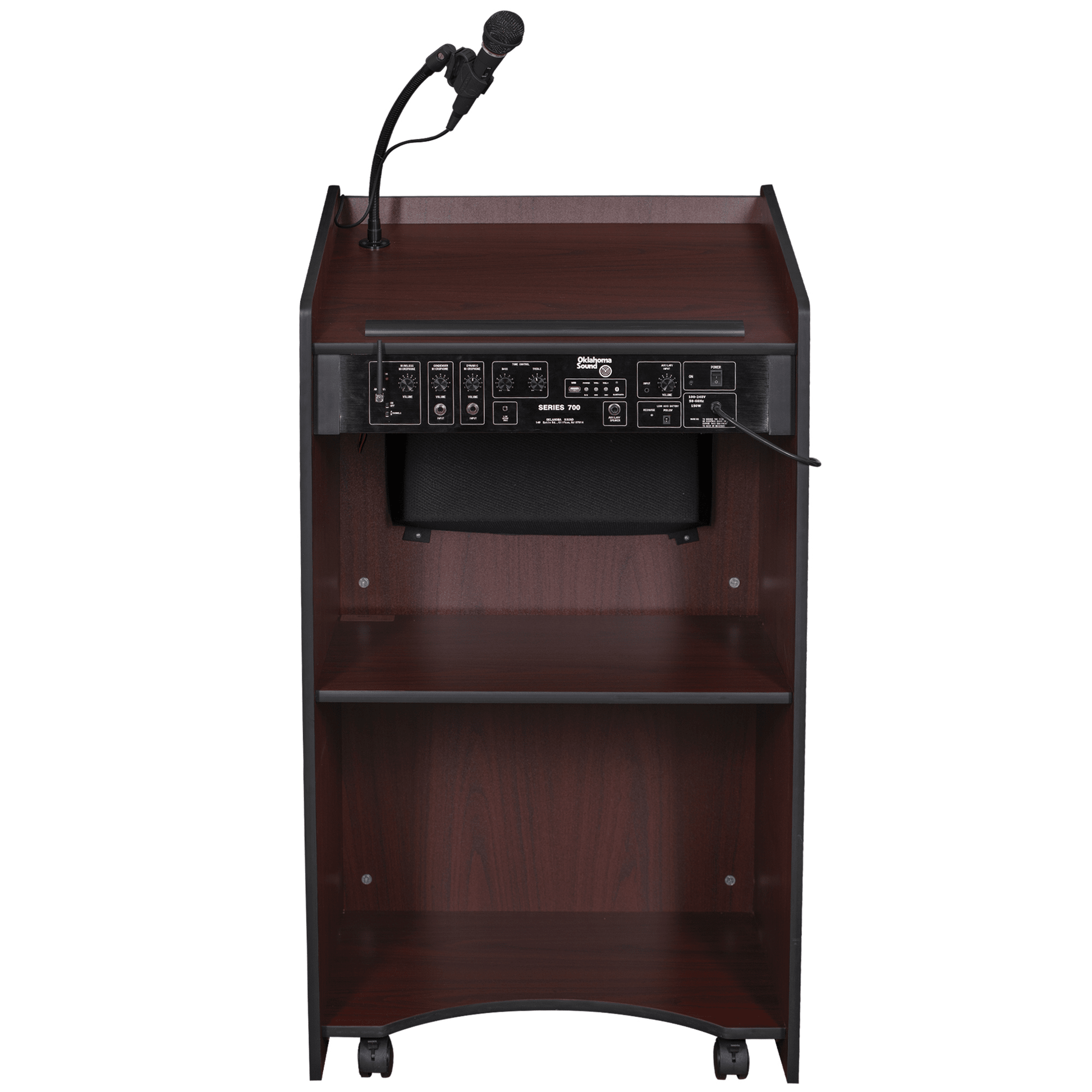 Oklahoma Sound Aristocrat Floor Lectern with Sound - Mahogany Finish (OKL - 6010) - SchoolOutlet