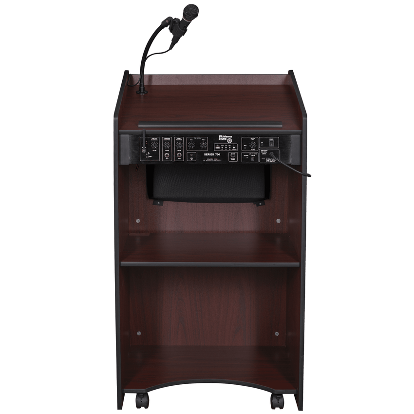 Oklahoma Sound Aristocrat Floor Lectern with Sound - Mahogany Finish (OKL - 6010) - SchoolOutlet