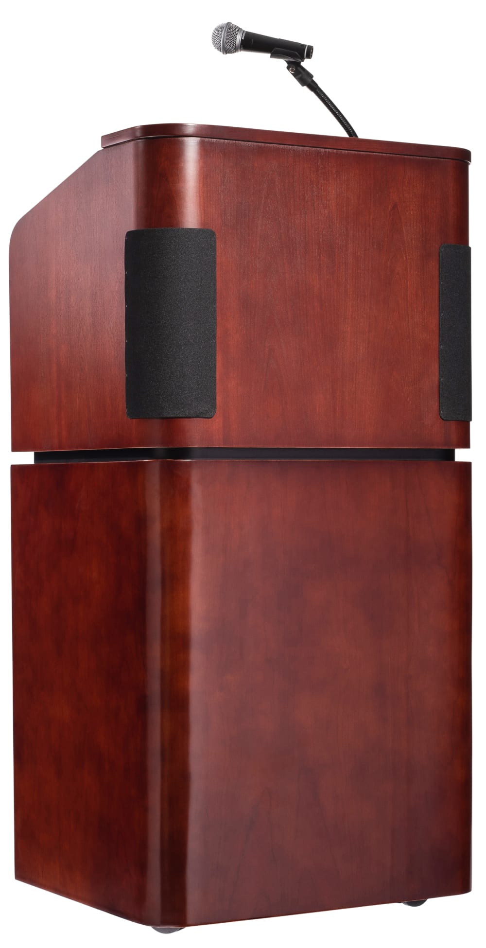Oklahoma Sound Tabletop & Base Combo Sound Lectern, Mahogany on Walnut with Speaker and Reading Lamp (OKL - 950/901 - MY/WT) - SchoolOutlet