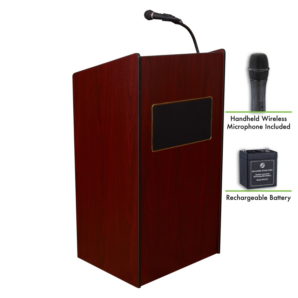 Oklahoma Sound Aristocrat Floor Lectern with Sound - Mahogany Finish (OKL - 6010) - SchoolOutlet