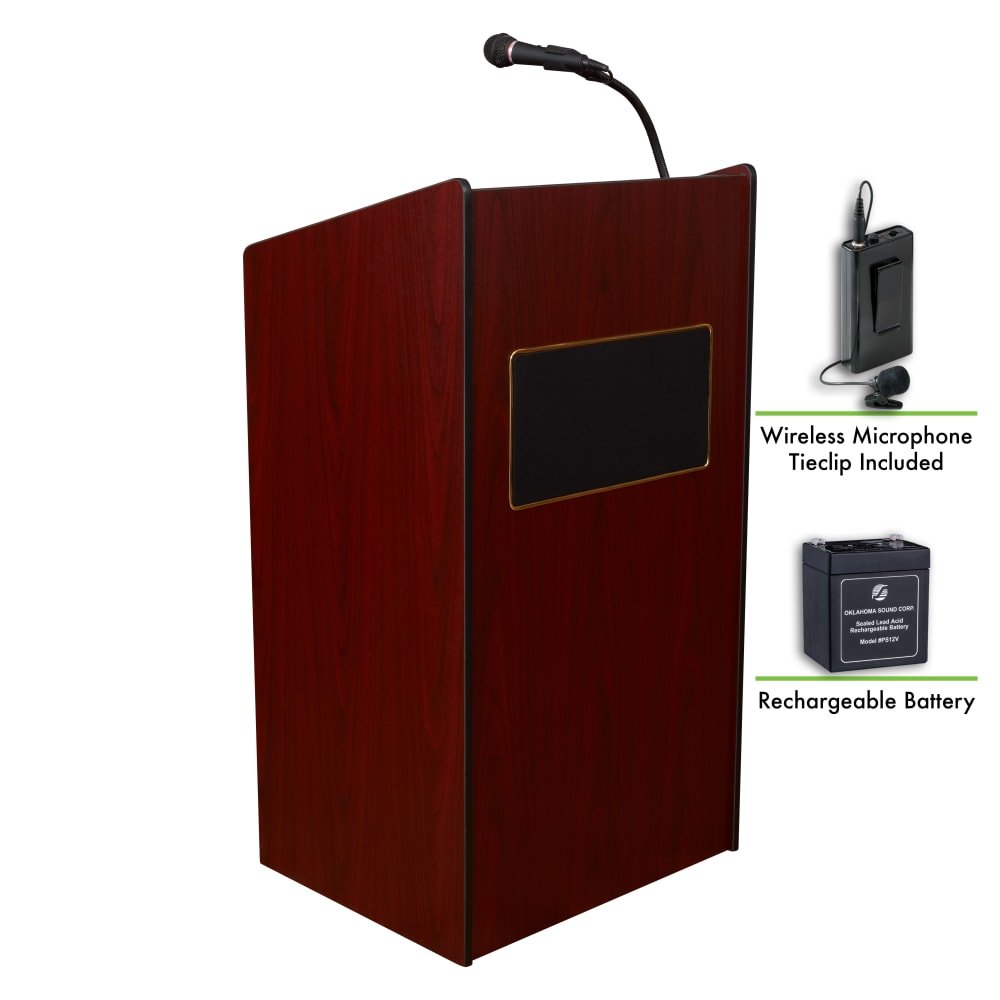 Oklahoma Sound Aristocrat Floor Lectern with Sound - Mahogany Finish (OKL - 6010) - SchoolOutlet