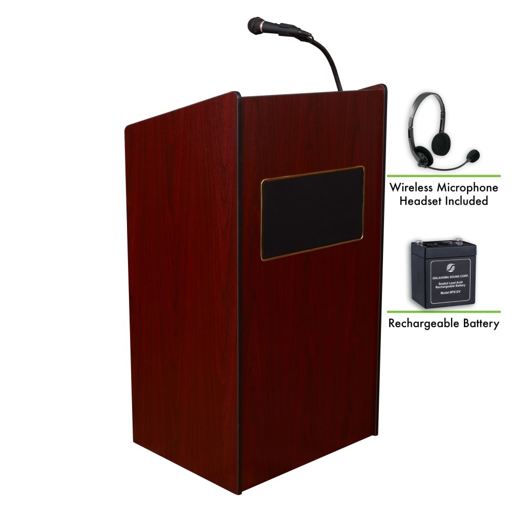 Oklahoma Sound Aristocrat Floor Lectern with Sound - Mahogany Finish (OKL - 6010) - SchoolOutlet