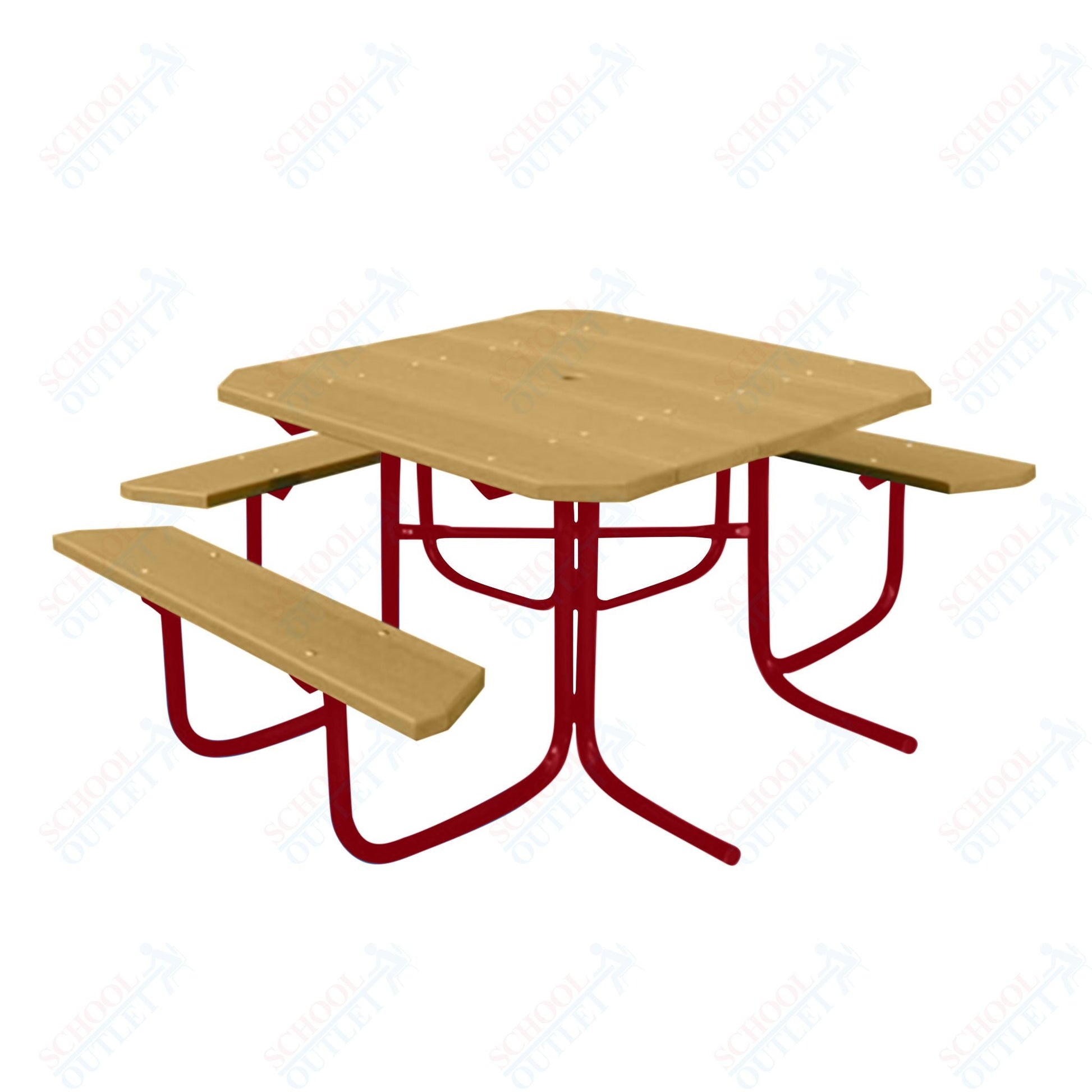 UltraPlay 48" Wood Finish ADA Square Table with 3 - seat - SchoolOutlet