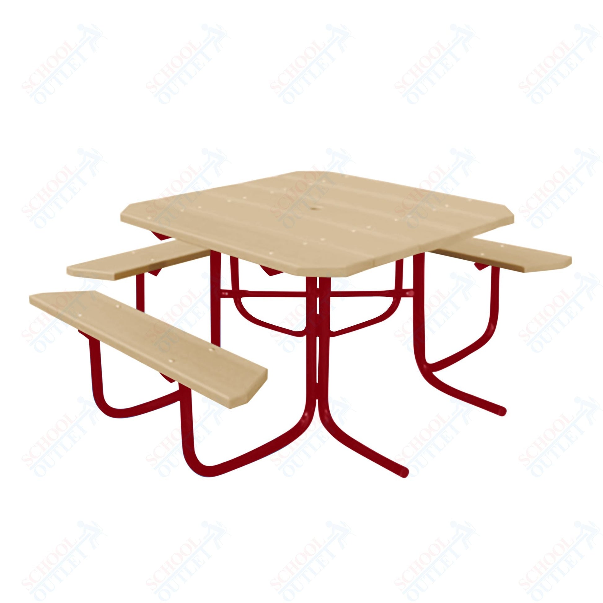 UltraPlay 48" Wood Finish ADA Square Table with 3 - seat - SchoolOutlet