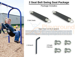 Playground Equipment 2 Seat Elite Belt Package with Seats, Chain, Clevis Connectors and Tool (PSW009X)