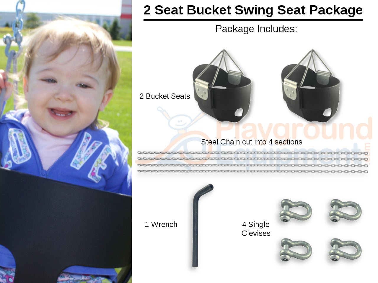 Playground Equipment 2 Seat Elite High Back Bucket Package with Seats, Chain, Clevis Connectors and Tool (PSW010X) - SchoolOutlet