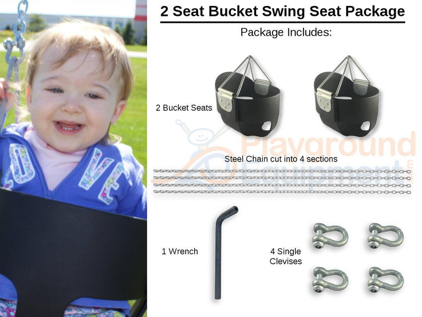 Playground Equipment 2 Seat Elite High Back Bucket Package with Seats, Chain, Clevis Connectors and Tool (PSW010X) - SchoolOutlet