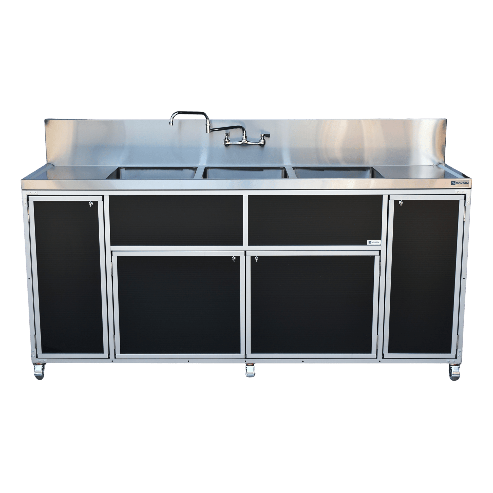 Commercial Three 12" Deep Basins w/Two Drainboards (PSE - 2003LA) - SchoolOutlet