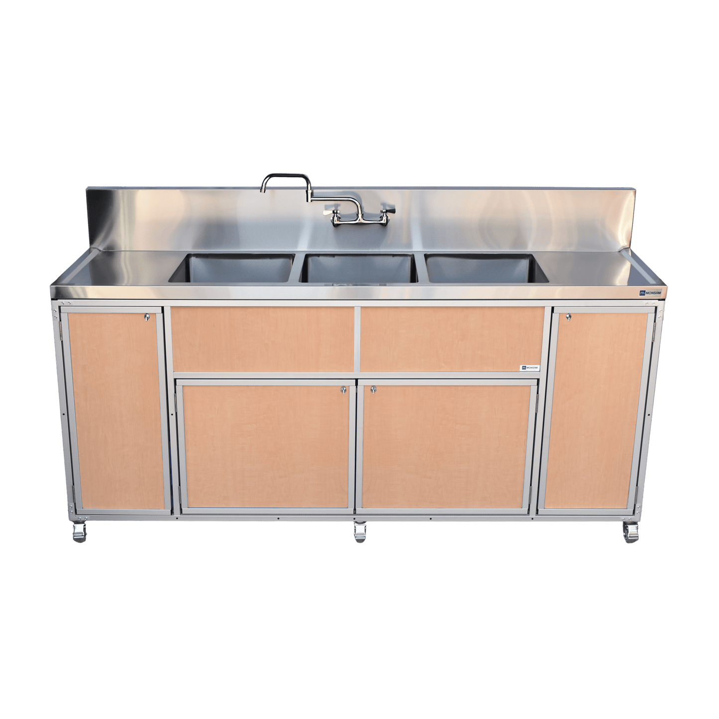 Commercial Three 12" Deep Basins w/Two Drainboards (PSE - 2003LA) - SchoolOutlet