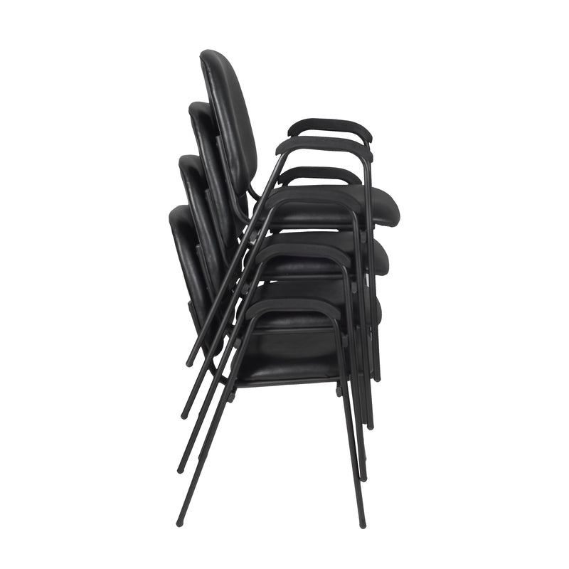 Regency Ace Vinyl Guest Stacking Chair with Arms Midnight Black (Pack of 4) - SchoolOutlet