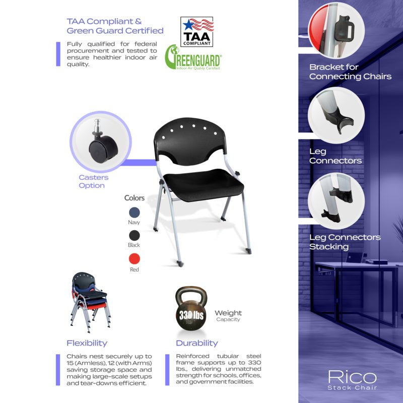 Regency Rico Classroom Training Stack Chair with Arms - 11 Pack - (REG - 306 - 11PK) - SchoolOutlet