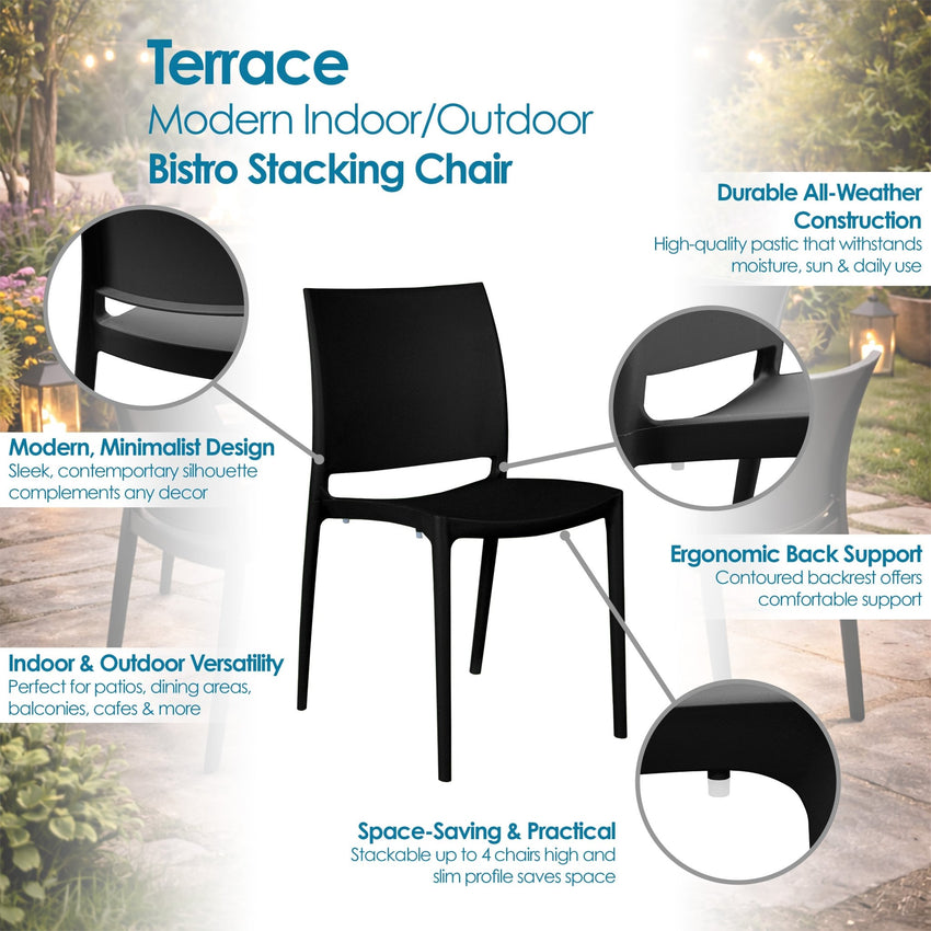 Regency Niche Terrace Plastic Indoor/Outdoor Stacking Chair 17.5"W x 20.5"D x 32"H (REG-4100XX) - SchoolOutlet