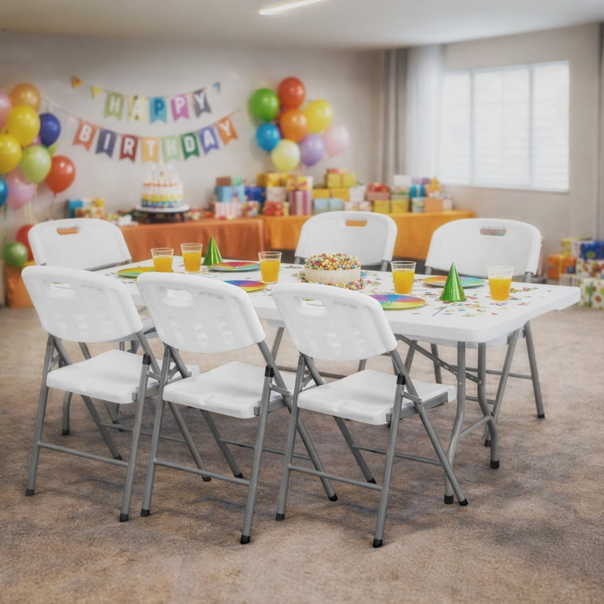 Regency Trestle Series Rectangular Blow Mold Folding Chair 8 Pack 17"W x 20"D x 34"H (REG-4200WH8PK) - SchoolOutlet
