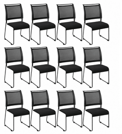 Regency Maxx Mesh Stacking Office Chairs, Fabric Seat, 12 Pack (4300BK12PK)