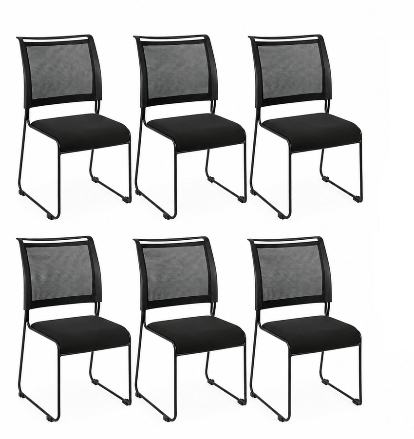 Regency Maxx Mesh Stacking Office Chairs, Fabric Seat, 6 Pack (4300BK6PK) - SchoolOutlet