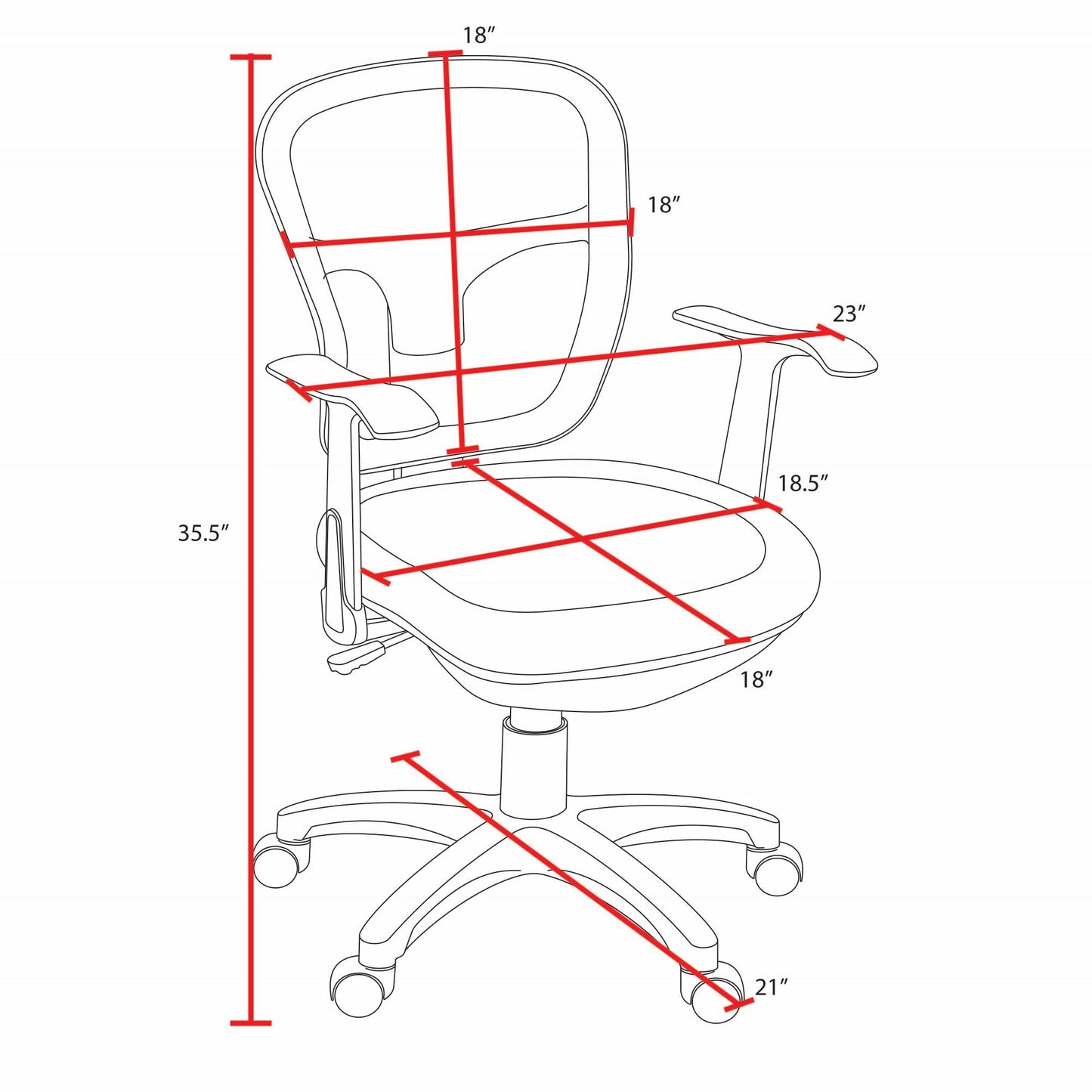Regency Harrison Armless Mesh Back Task Chair with Breathable Ergonomic Support and 360 - Degree Swivel 18 - 23"H (REG - 5125BK) - SchoolOutlet