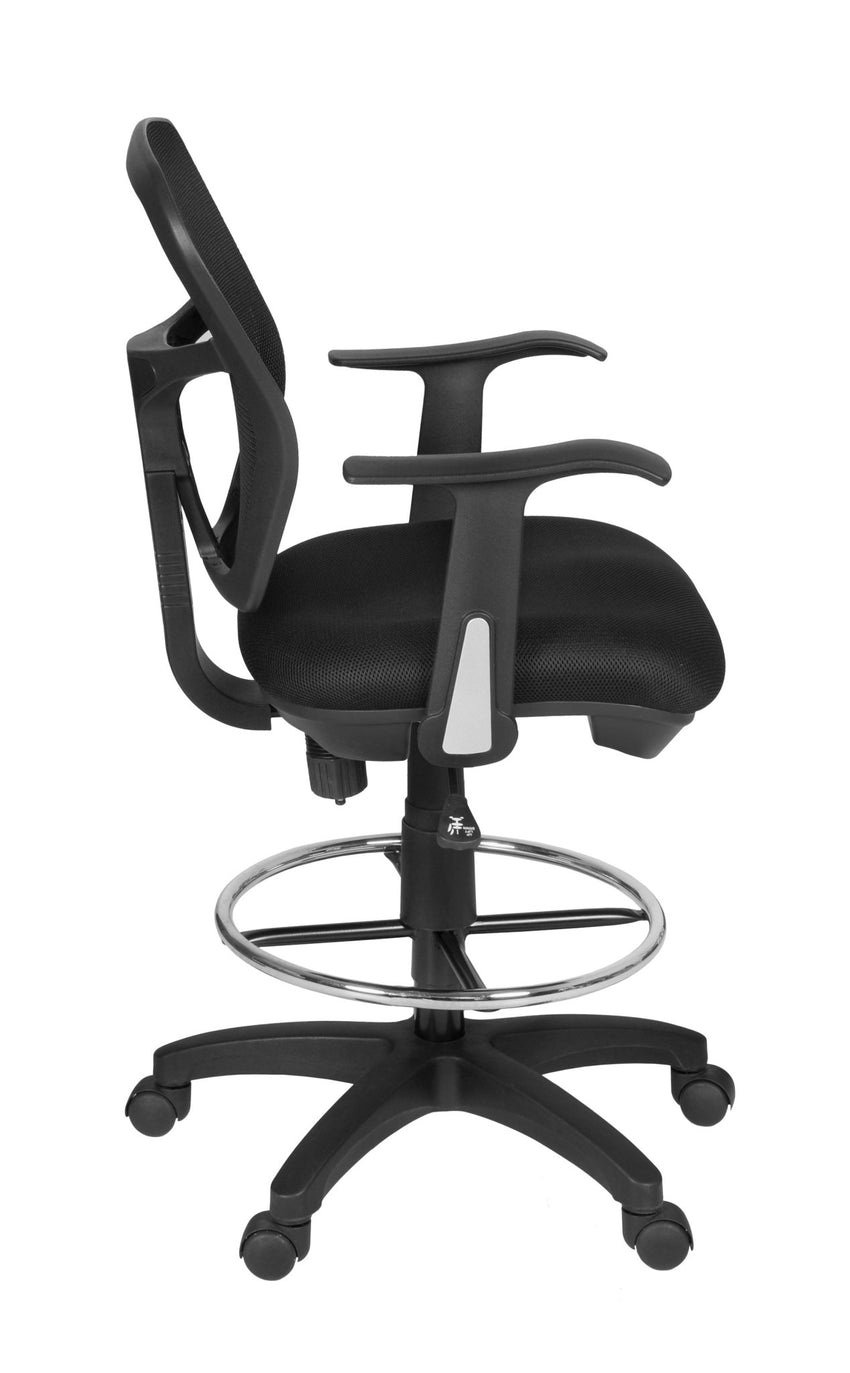 Regency Harrison Elevated Mesh Back Drafting Stool with Integrated Foot Ring and Ergonomic Support Arms 27 - 32"H (REG - 5125STBK) - SchoolOutlet