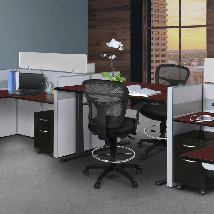 Regency Harrison Elevated Mesh Back Drafting Stool with Integrated Foot Ring and Ergonomic Support Arms 27 - 32"H (REG - 5125STBK) - SchoolOutlet