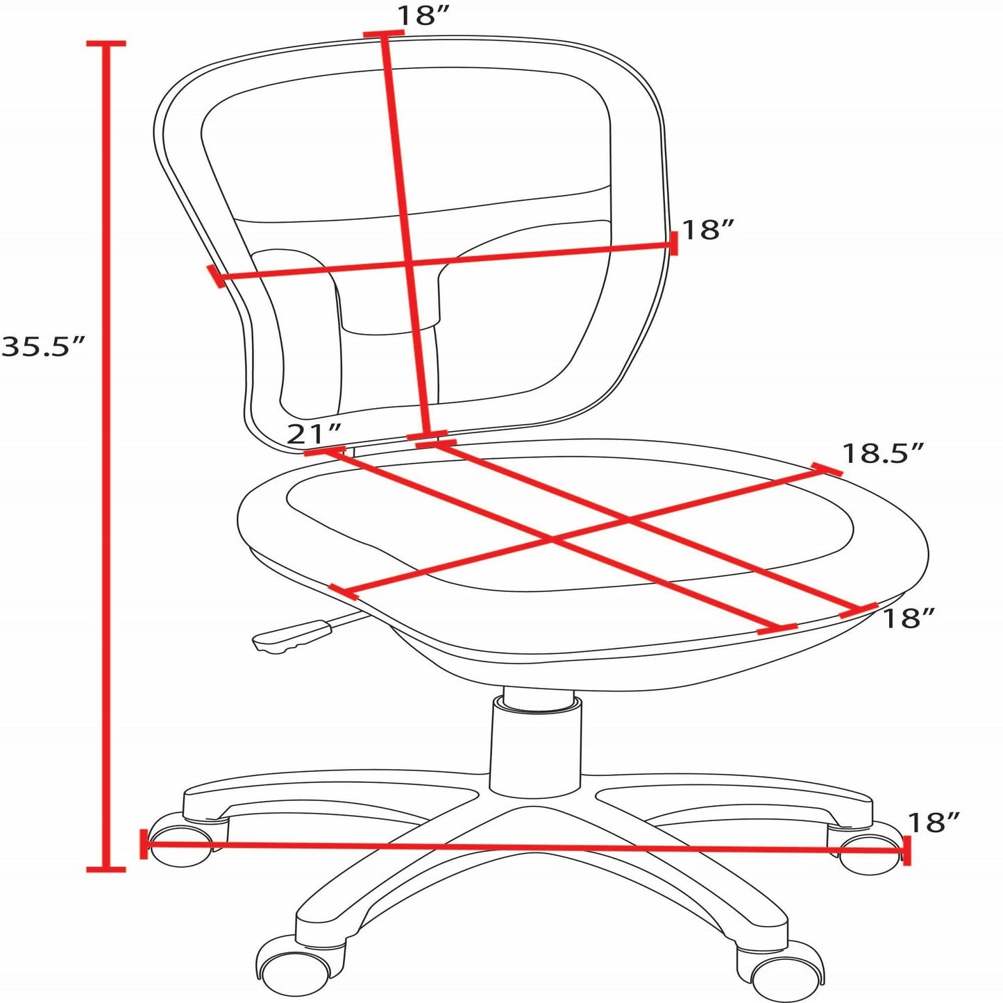 Regency Harrison Armless Mesh Back Task Chair with Breathable Ergonomic Support and Space - Saving Profile 18 - 23"H (REG - 5129BK) - SchoolOutlet