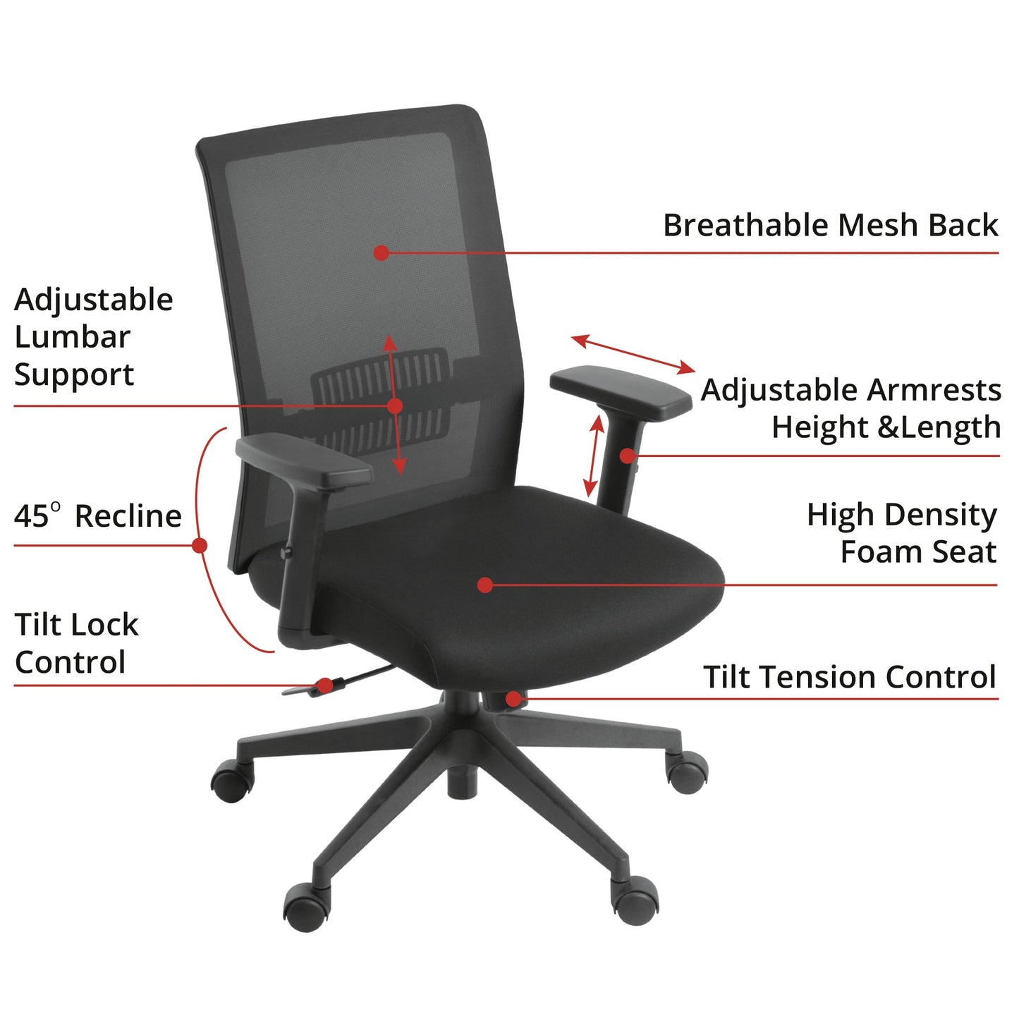 Regency Kodak Ergonomic Mesh Office Chair with Adjustable Lumbar Support and Personalized Arm Positioning 22"H (REG - 5656BK) - SchoolOutlet