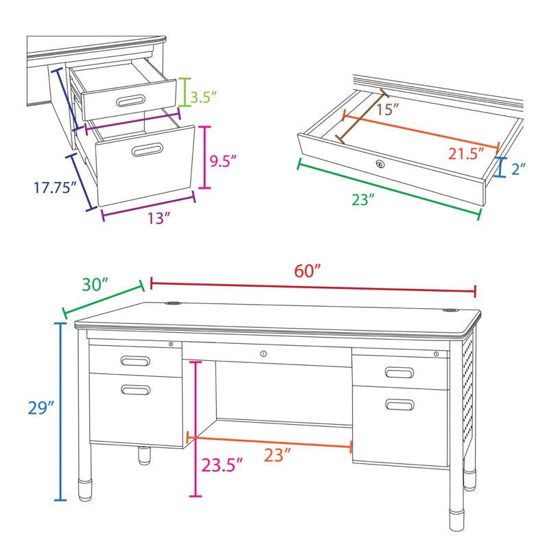 Regency Mesa Steel Double Pedestal Teacher's Office Desk with Center Drawer 60" x 30" (66266DPCDMO) - SchoolOutlet