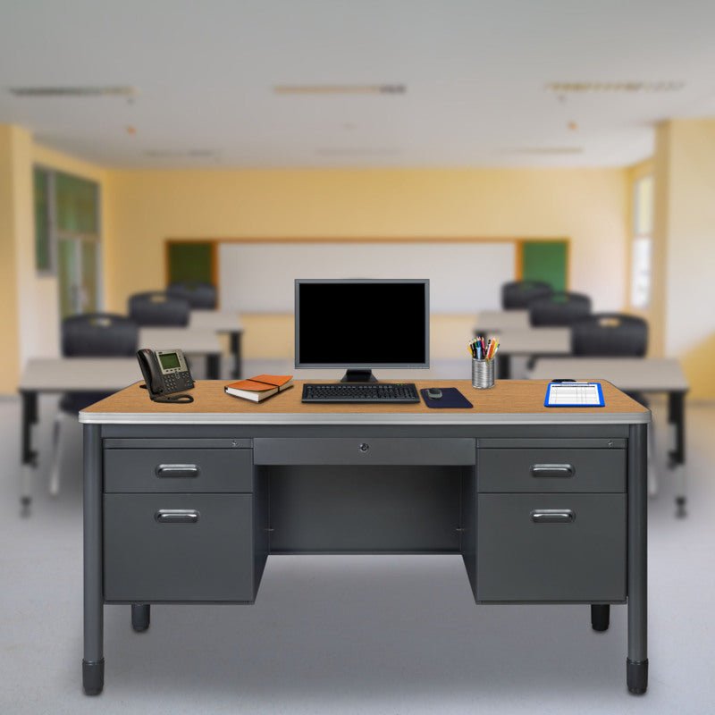 Regency Mesa Steel Double Pedestal Teacher's Office Desk with Center Drawer 60" x 30" (66266DPCDMO) - SchoolOutlet
