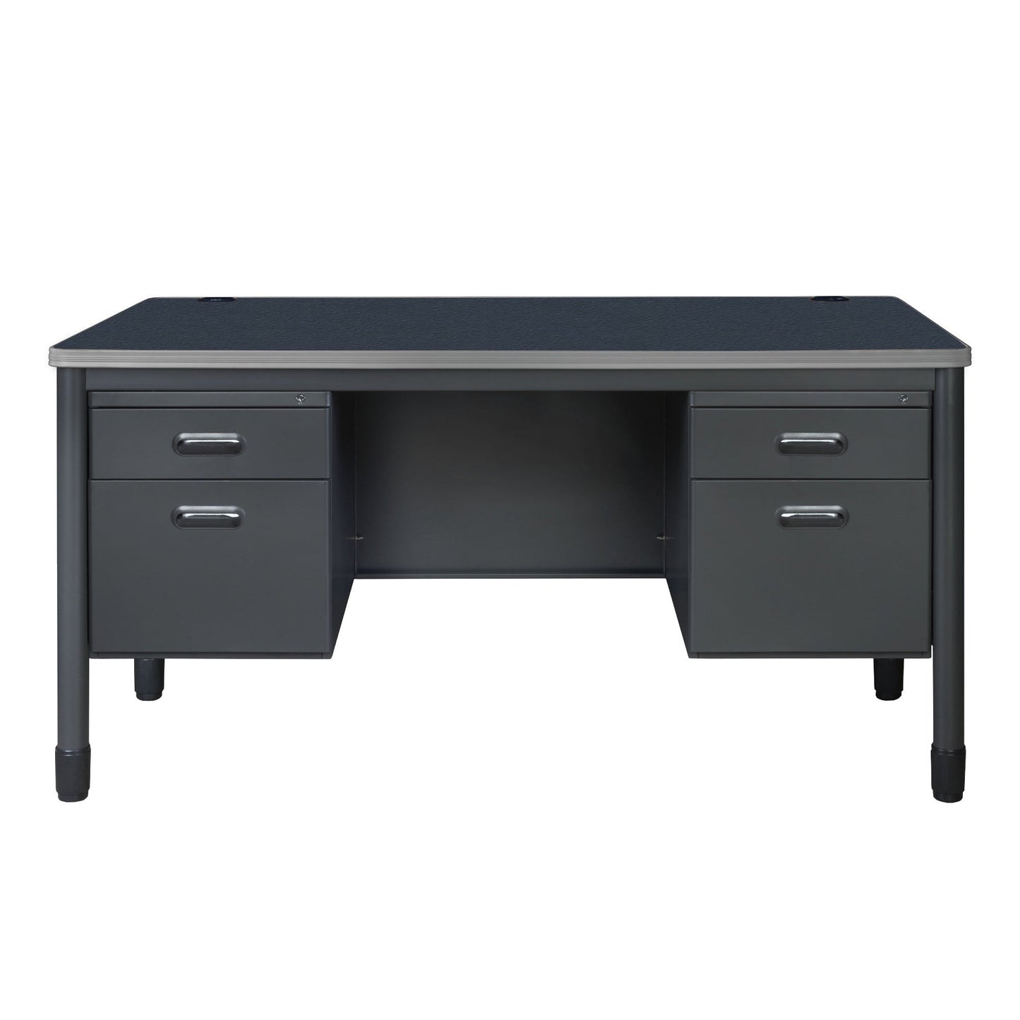 Regency Mesa Steel Double Pedestal Teacher's Office Desk 60" x 30" - Neo Walnut Top, Black Base (REG - 66266DP) - SchoolOutlet