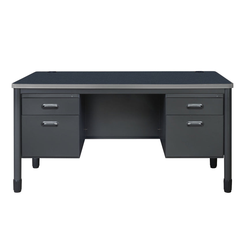 Regency Mesa Steel Double Pedestal Teacher's Office Desk 60" x 30" - Neo Walnut Top, Black Base (REG - 66266DP) - SchoolOutlet
