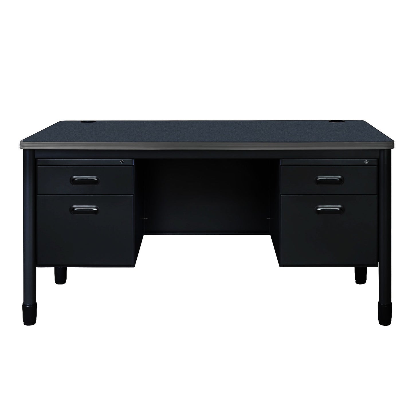 Regency Mesa Steel Double Pedestal Teacher's Office Desk 60" x 30" - Neo Walnut Top, Black Base (REG - 66266DP) - SchoolOutlet