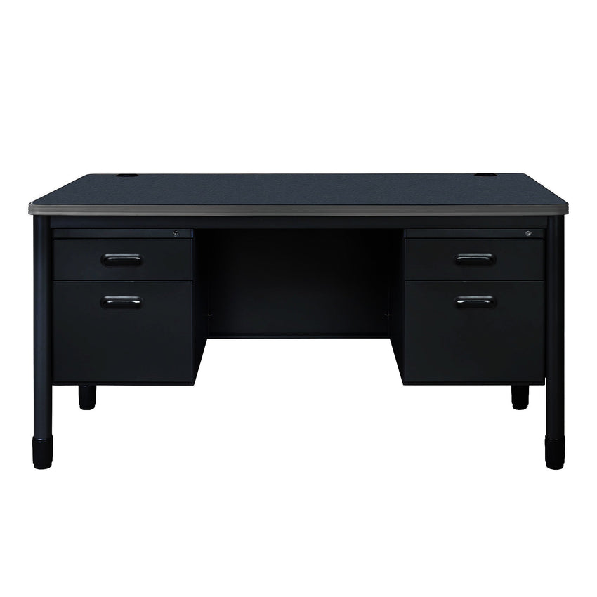 Regency Mesa Steel Double Pedestal Teacher's Office Desk 60" x 30" - Neo Walnut Top, Black Base (REG - 66266DP) - SchoolOutlet