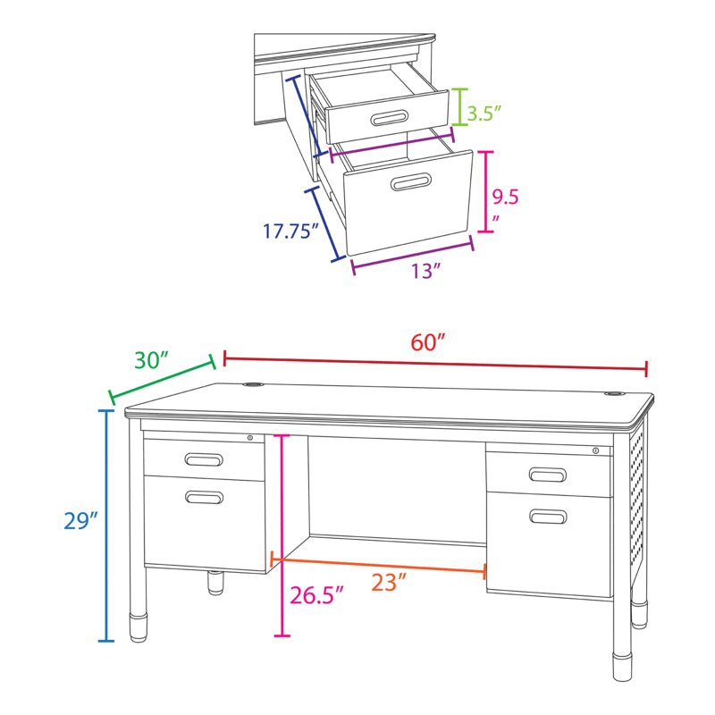Regency Mesa Steel Double Pedestal Teacher's Office Desk 60" x 30" (66266DPMO) - SchoolOutlet
