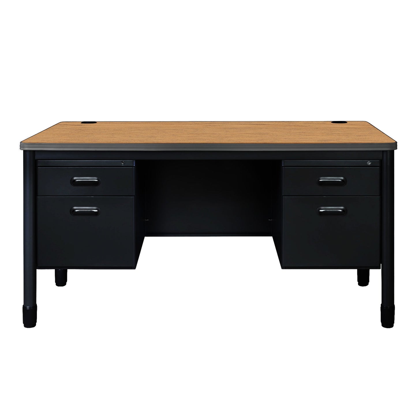 Regency Mesa Steel Double Pedestal Teacher's Office Desk 60" x 30" - Neo Walnut Top, Black Base (REG - 66266DP) - SchoolOutlet