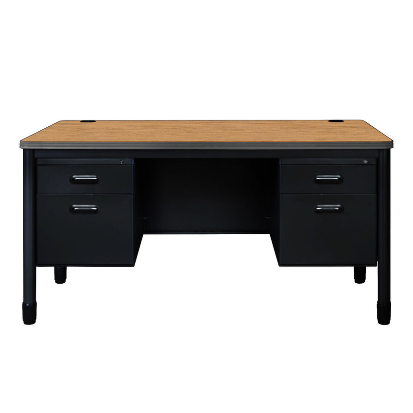 Regency Mesa Steel Double Pedestal Teacher's Office Desk 60" x 30" - Neo Walnut Top, Black Base (REG - 66266DP) - SchoolOutlet