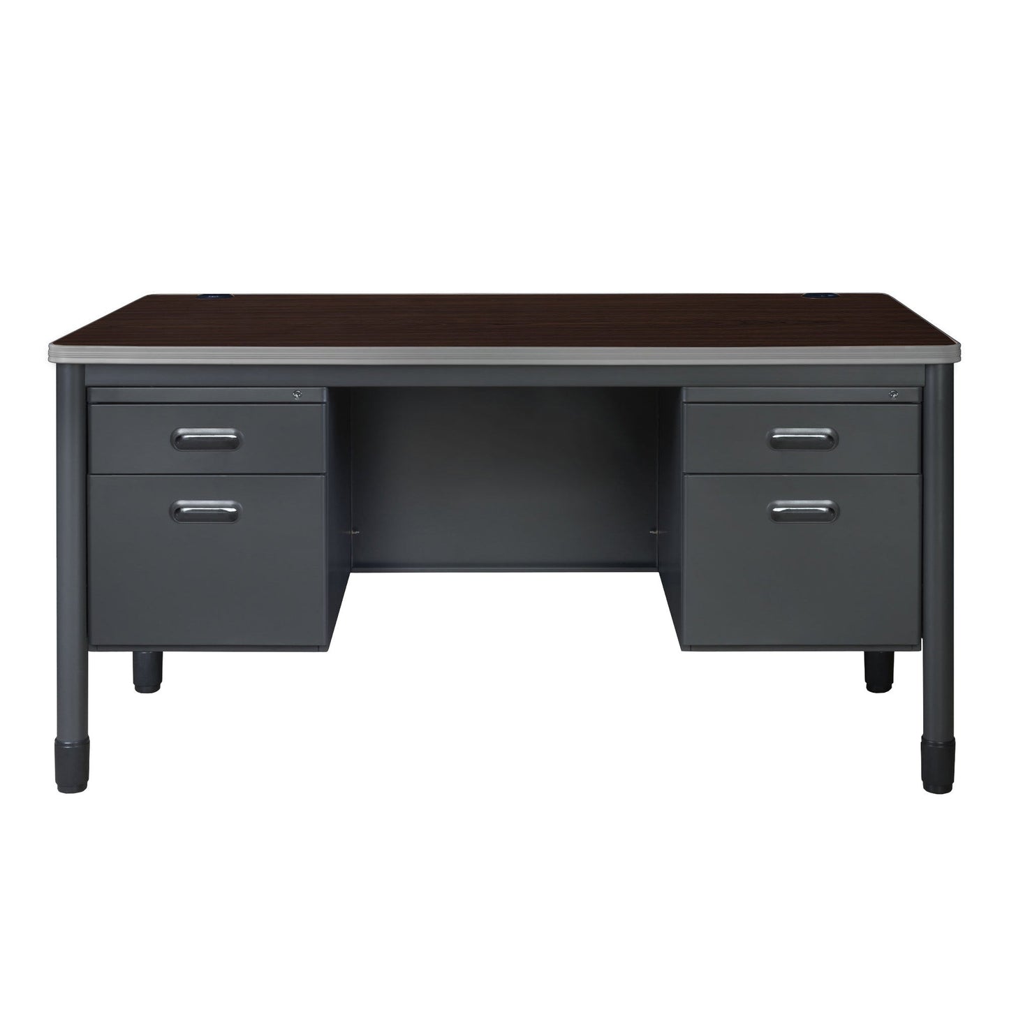 Regency Mesa Steel Double Pedestal Teacher's Office Desk 60" x 30" - Neo Walnut Top, Black Base (REG - 66266DP) - SchoolOutlet