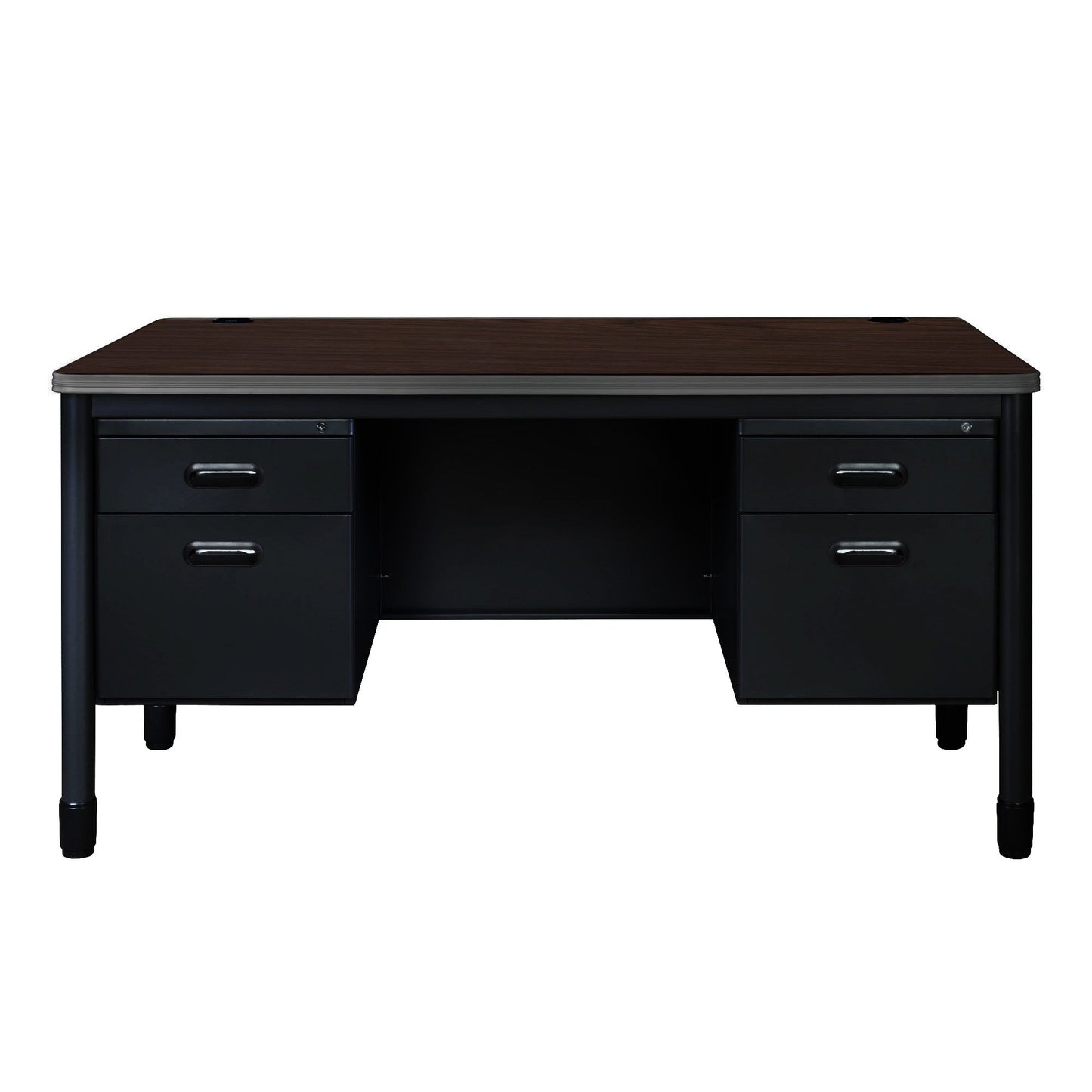 Regency Mesa Steel Double Pedestal Teacher's Office Desk 60" x 30" - Neo Walnut Top, Black Base (REG - 66266DP) - SchoolOutlet