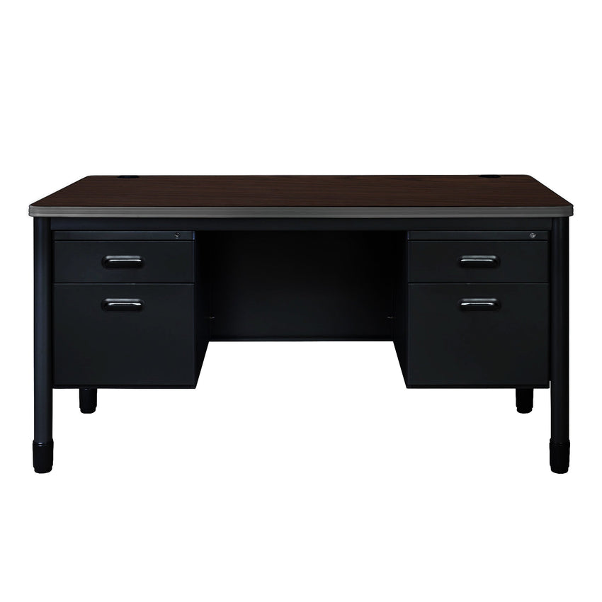 Regency Mesa Steel Double Pedestal Teacher's Office Desk 60" x 30" - Neo Walnut Top, Black Base (REG - 66266DP) - SchoolOutlet