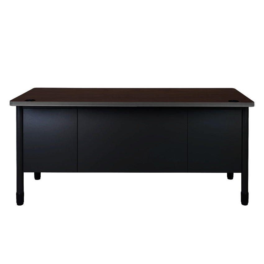 Regency Mesa Steel Double Pedestal Teacher's Office Desk 60" x 30" - Neo Walnut Top, Black Base (REG - 66266DP) - SchoolOutlet